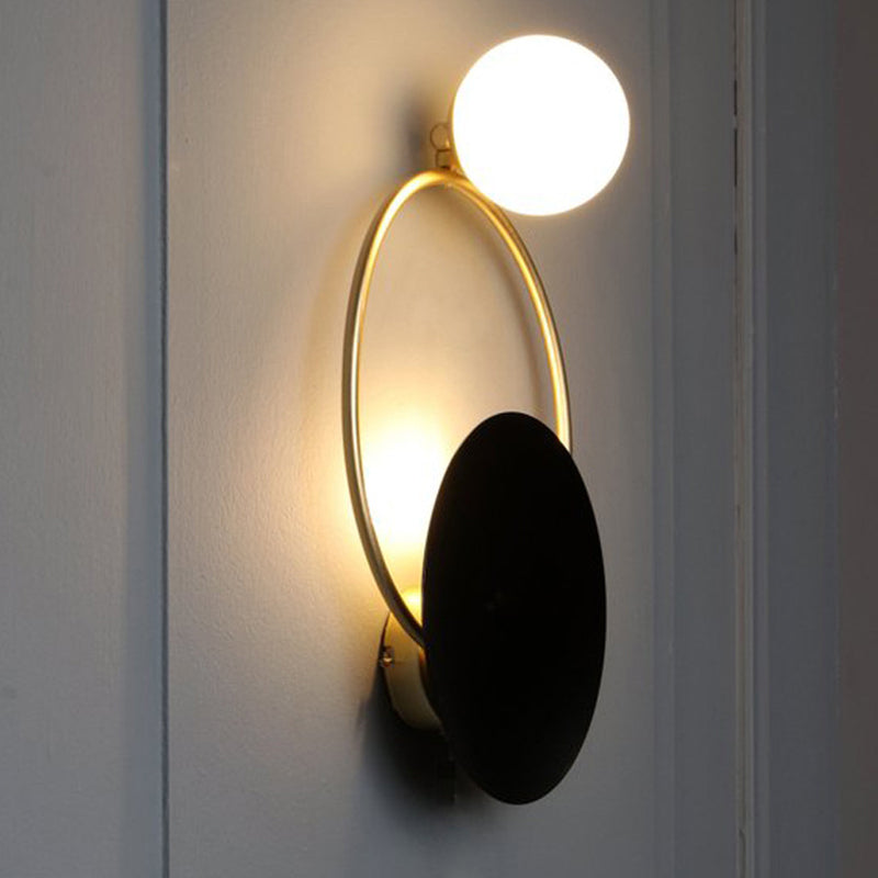 BowLift | Metal Planet Wall Mounted Lamp Modernism 1 Light Black Finish Opal Glass Wall Lamp Fixture