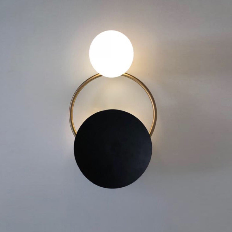 BowLift | Metal Planet Wall Mounted Lamp Modernism 1 Light Black Finish Opal Glass Wall Lamp Fixture