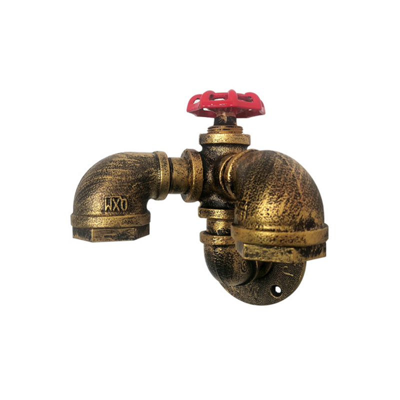 BowLift | Curved Pipe Metal Wall Lighting Factory 2 Heads Dining Room Wall Lamp Sconces in Rust with Valve Decoration