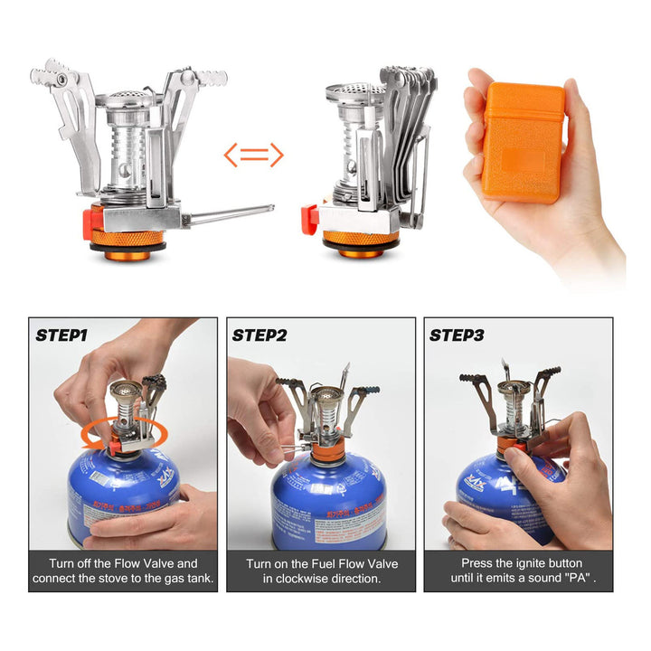 lightweight portable camping cookware and compact backpacking stove set with nonstick nesting pots folding handles stainless steel cup and nesting utensils Bowlift