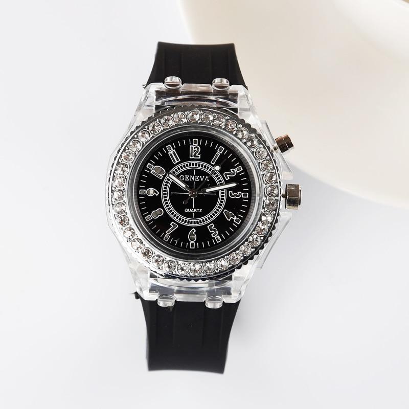 BowLift | 2019 Fashion Silicone Diamond Rhinestone Watch LED Luminous Colorful Lights Watch Women Ladies Quartz Wristwatch
