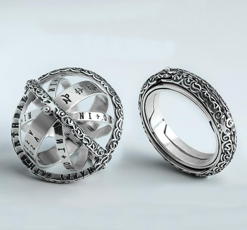 BowLift | Cool Retro Foldable Silver Ring with Universe Sphere, Made of 925 Silver, Creative Gift for Men and Women