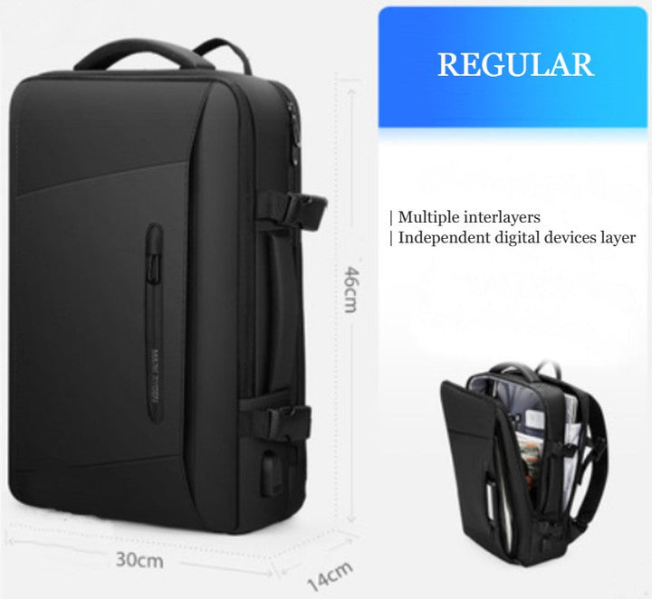 BowLift | Waterproof Backpack with Multiple Compartments, Independent Digital Layer, Expandable, 180¬∞Open and Built-in Raincoat, for Travel, Camping and More