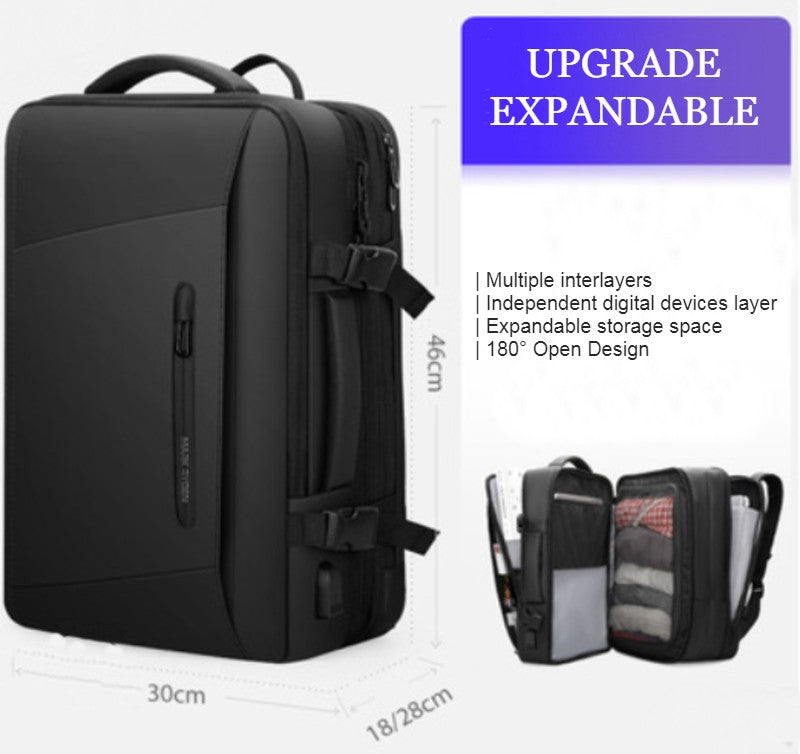 BowLift | Waterproof Backpack with Multiple Compartments, Independent Digital Layer, Expandable, 180¬∞Open and Built-in Raincoat, for Travel, Camping and More