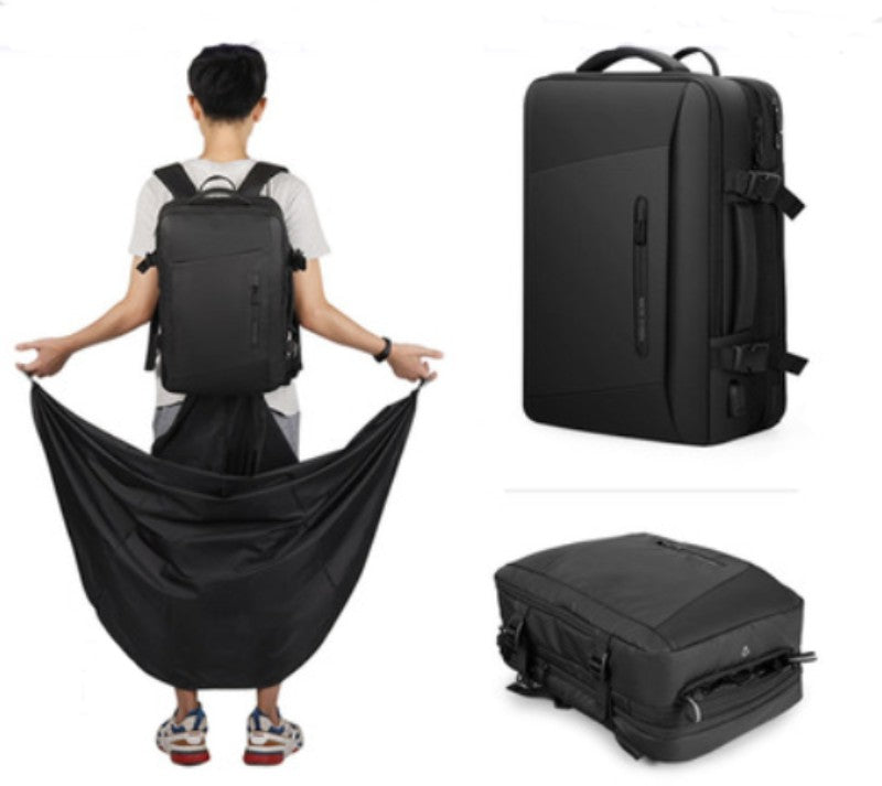 BowLift | Waterproof Backpack with Multiple Compartments, Independent Digital Layer, Expandable, 180¬∞Open and Built-in Raincoat, for Travel, Camping and More