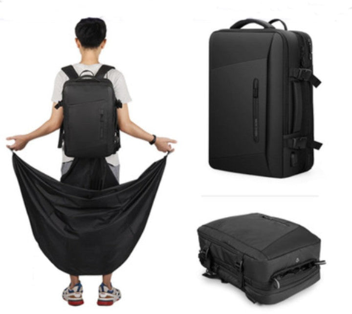 BowLift | Waterproof Backpack with Multiple Compartments, Independent Digital Layer, Expandable, 180¬∞Open and Built-in Raincoat, for Travel, Camping and More