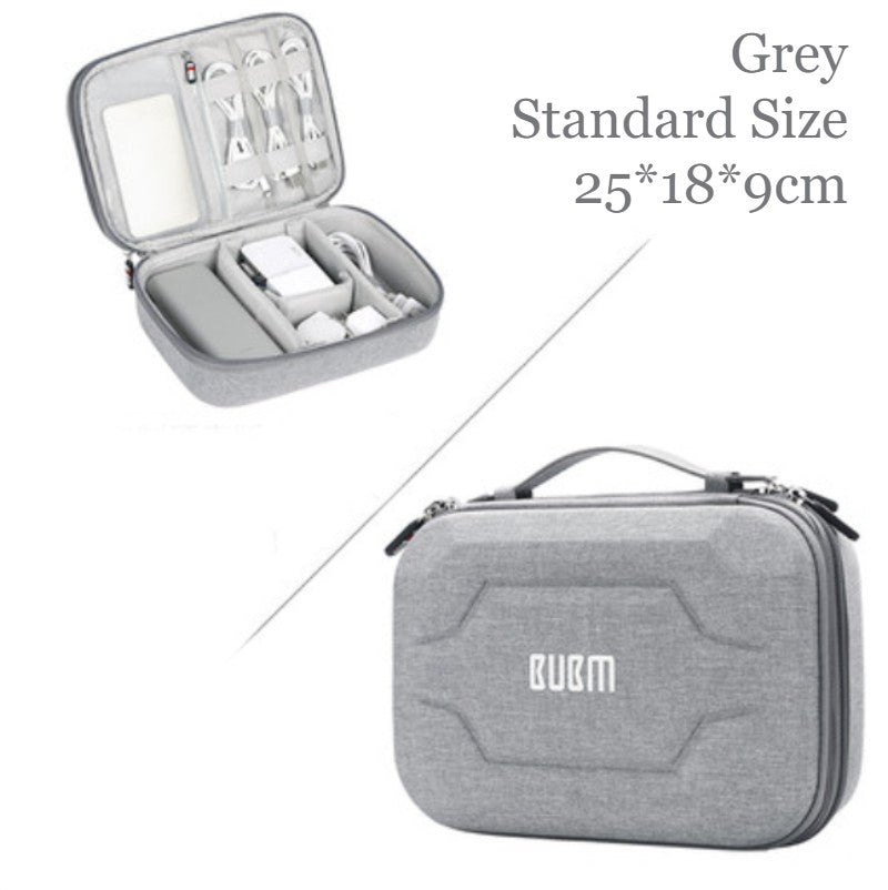 BowLift | Portable Large-capacity Digital Accessory Storage Bag, with EVA Hard Shell, Waterproof and Shockproof Design, Double Storage and Adjustable Partition, for Cables, Power Bank, Cosmetics and More