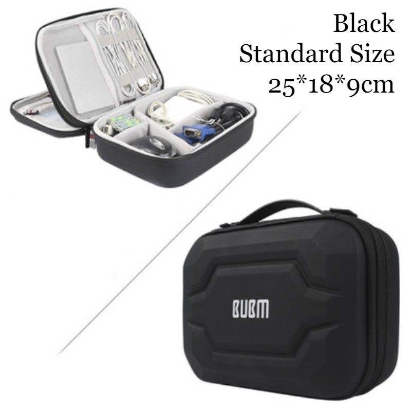 BowLift | Portable Large-capacity Digital Accessory Storage Bag, with EVA Hard Shell, Waterproof and Shockproof Design, Double Storage and Adjustable Partition, for Cables, Power Bank, Cosmetics and More