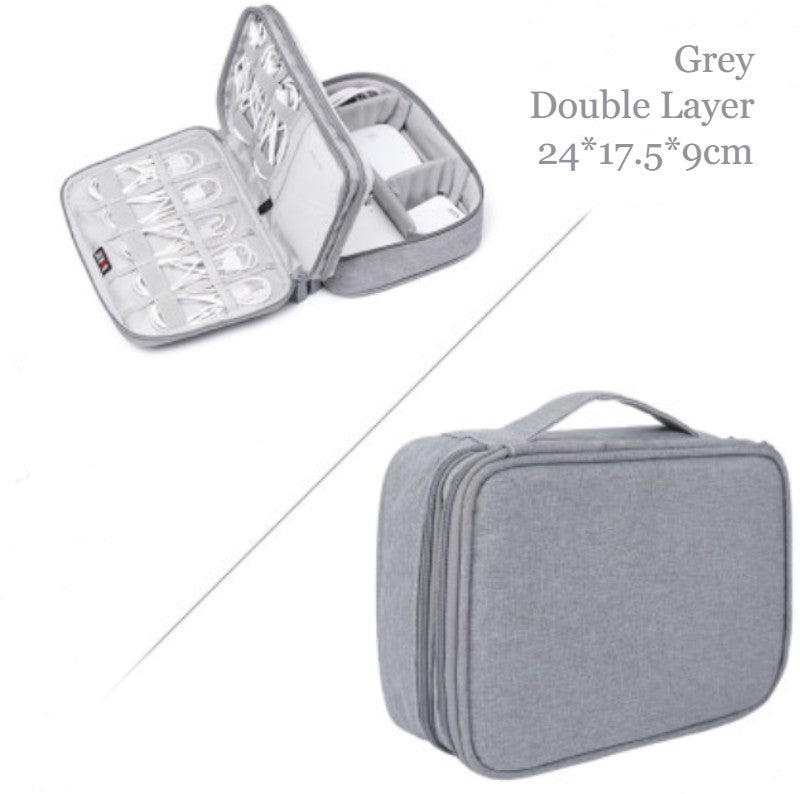 BowLift | Portable Large-capacity Digital Accessory Storage Bag, with EVA Hard Shell, Waterproof and Shockproof Design, Double Storage and Adjustable Partition, for Cables, Power Bank, Cosmetics and More