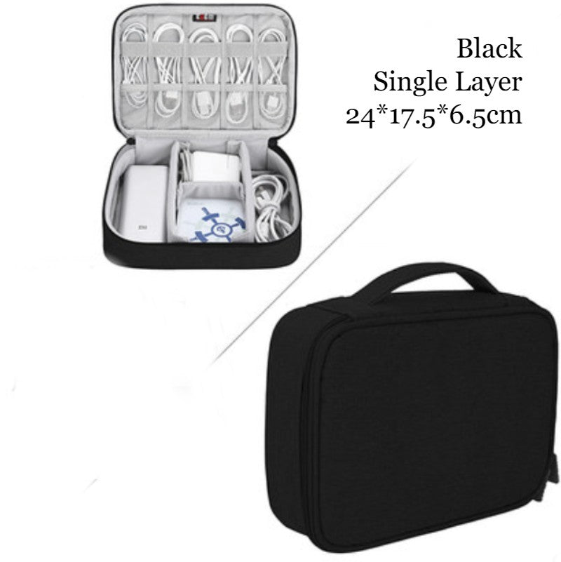 BowLift | Portable Large-capacity Digital Accessory Storage Bag, with EVA Hard Shell, Waterproof and Shockproof Design, Double Storage and Adjustable Partition, for Cables, Power Bank, Cosmetics and More