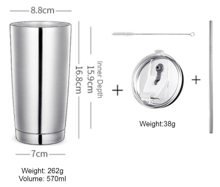 BowLift | Stainless Steel Vacuum Insulation Travel Mug with Reusable Straw and Crystal Clear Lid, for Water, Coffee, Cold and Hot Beverage