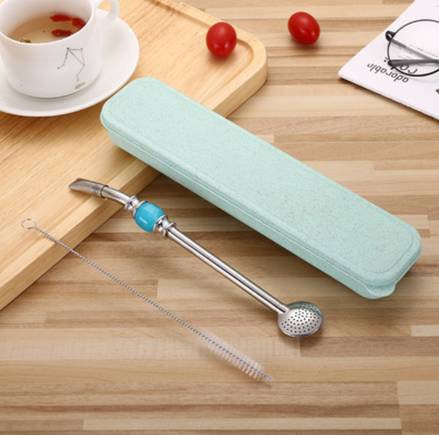 BowLift | Stainless Steel Reusable Drinking Straws with Filter Spoon, with Storage Box & Cleaning Brush