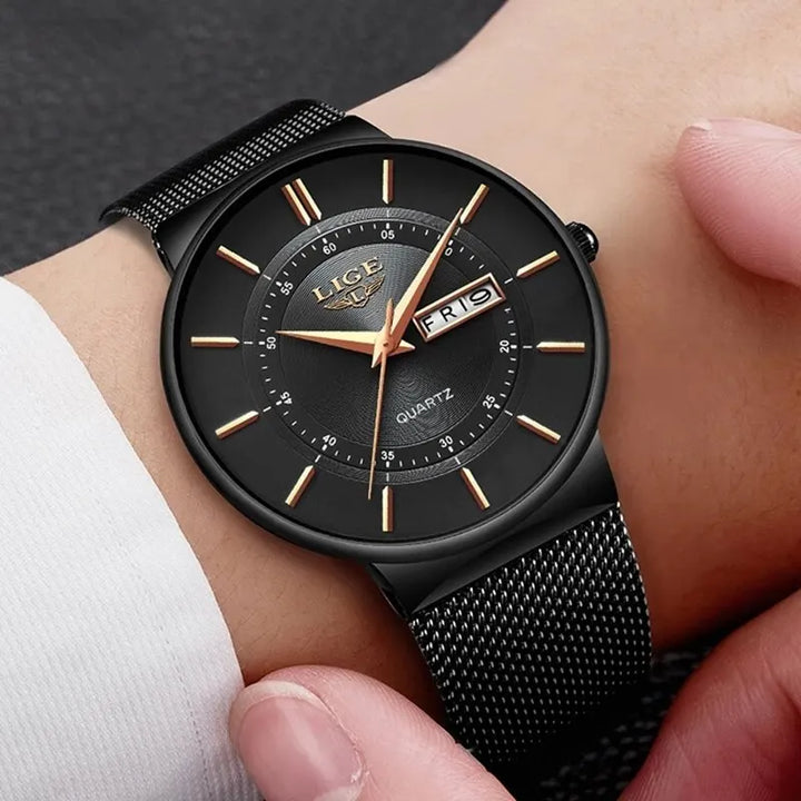 BowLift | Luxury Men’s Ultra-Thin Waterproof Stainless Steel Quartz Watch – Elegant Date Display Sports Wristwatch