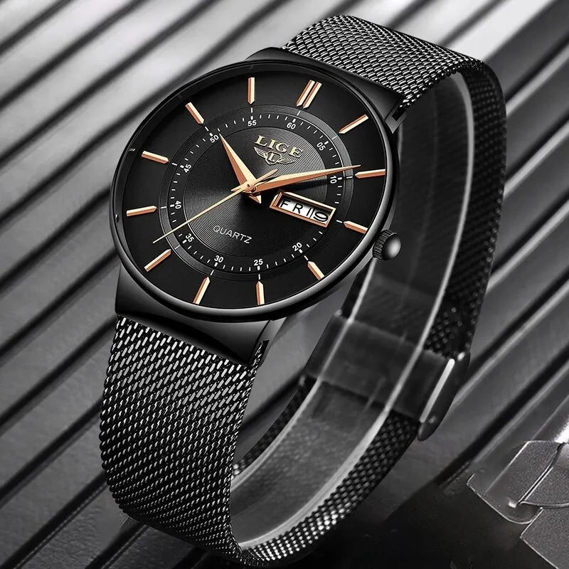 BowLift | Luxury Men’s Ultra-Thin Waterproof Stainless Steel Quartz Watch – Elegant Date Display Sports Wristwatch