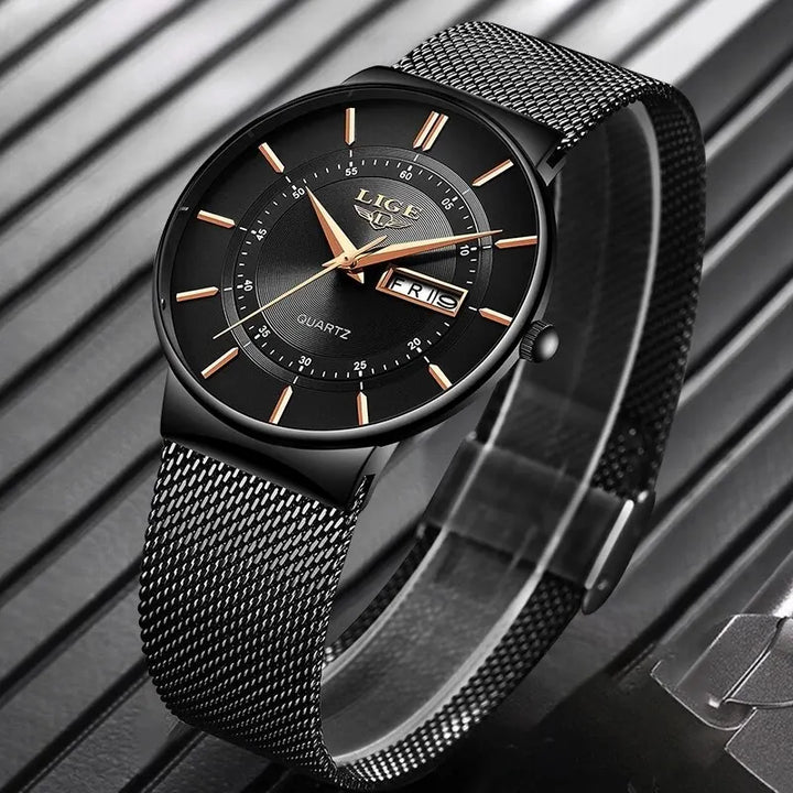 BowLift | Luxury Men’s Ultra-Thin Waterproof Stainless Steel Quartz Watch – Elegant Date Display Sports Wristwatch