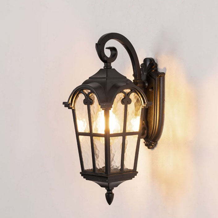 Traditional European Quadrilateral Window Shape Aluminum Glass 1-Light Wall Sconce Lamp For Outdoor Patio | Bowlift