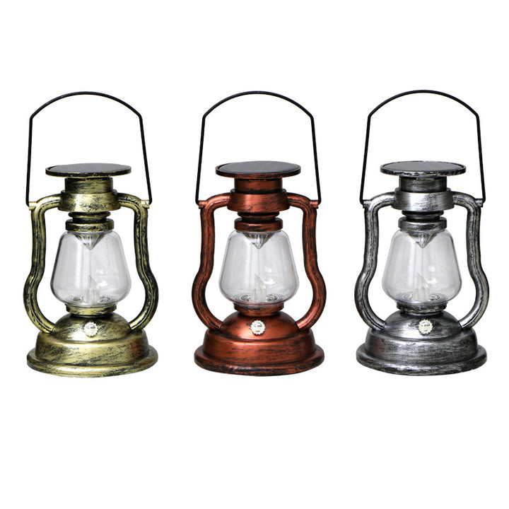 Vintage Style Solar LED Hurricane Lantern With Glass Chimney And Metal Handle Bowlift