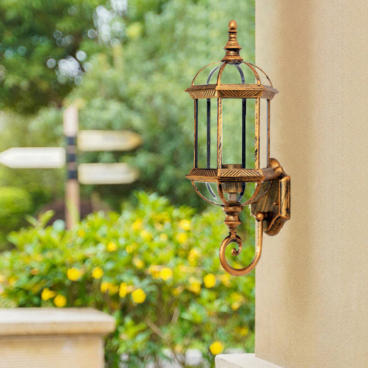Traditional Vintage Waterproof Hexagonal Aluminum Glass 1-Light Outdoor Wall Sconce Lamp For Garden | Bowlift