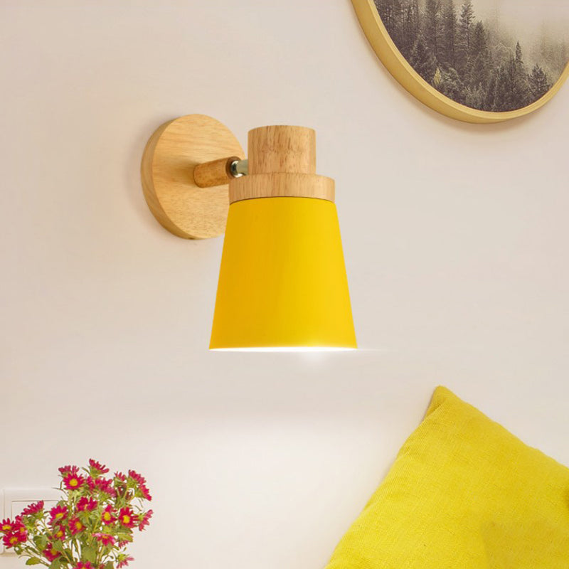 BowLift | Barrel Wall Lamp Sconces Minimalistic Metal 1-Head Living Room Wall Lighting Fixture with Wooden Backplate
