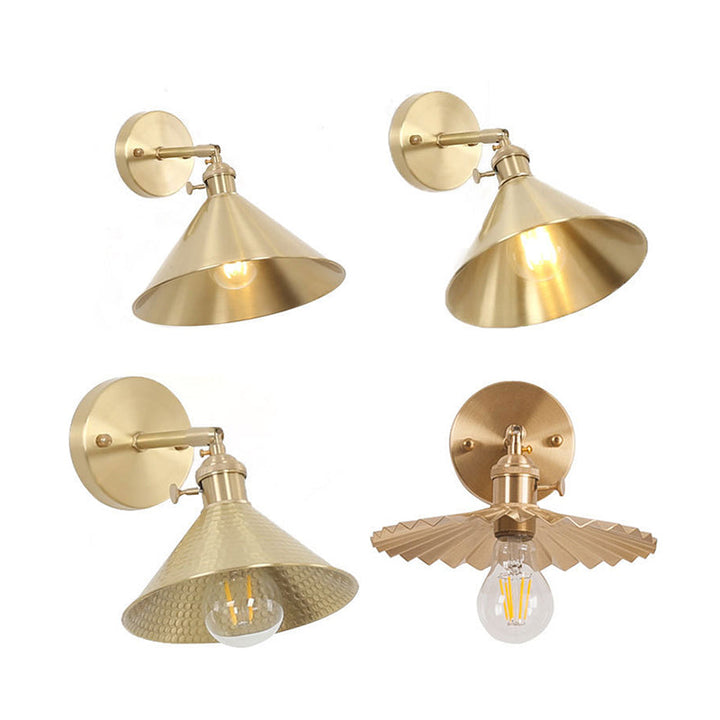 BowLift | 1 Light Cone Wall Lighting Ideas Industrial Brass Metal Wall Mounted Lamp for Nightstand