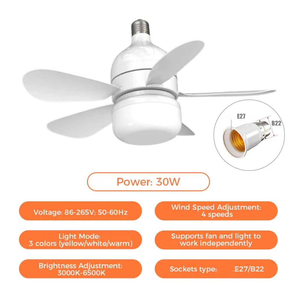2-in-1 LED Ceiling Fan Light with Remote Control, E27/B22 Base | Bowlift