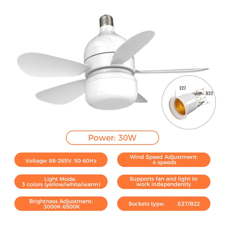 2-in-1 LED Ceiling Fan Light with Remote Control, E27/B22 Base | Bowlift