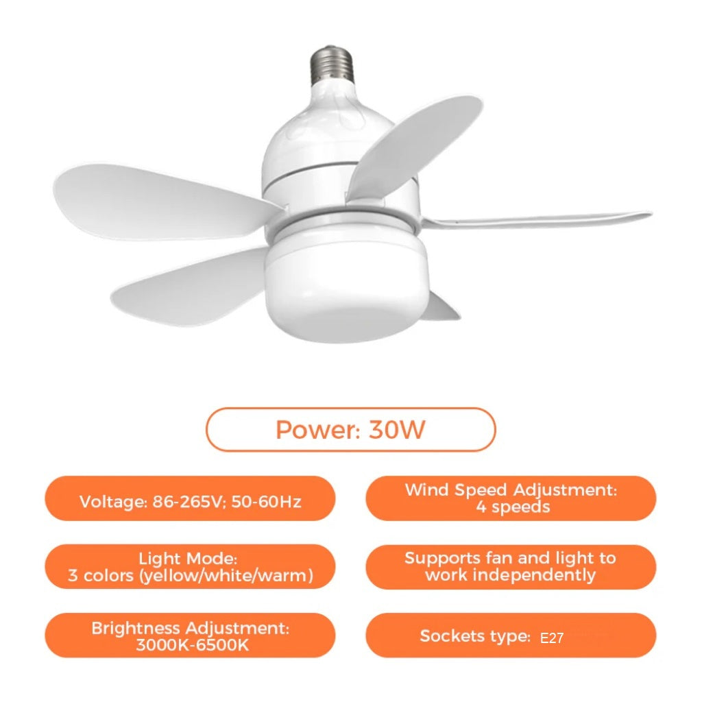 2-in-1 LED Ceiling Fan Light with Remote Control, E27/B22 Base | Bowlift