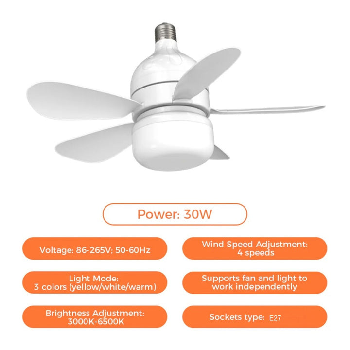 2-in-1 LED Ceiling Fan Light with Remote Control, E27/B22 Base | Bowlift