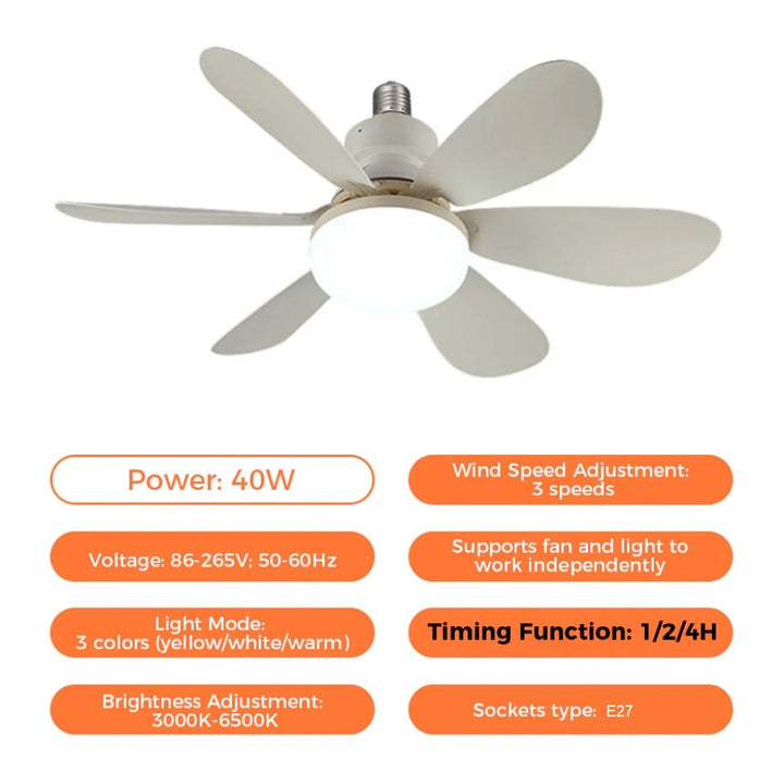 2-in-1 LED Ceiling Fan Light with Remote Control, E27/B22 Base | Bowlift