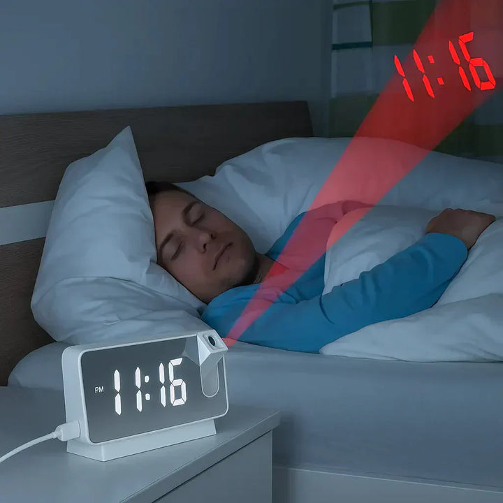 BowLift | Projection Alarm Clock | LED Display with Mirror Surface | Dual Alarms & Temperature | 19cm