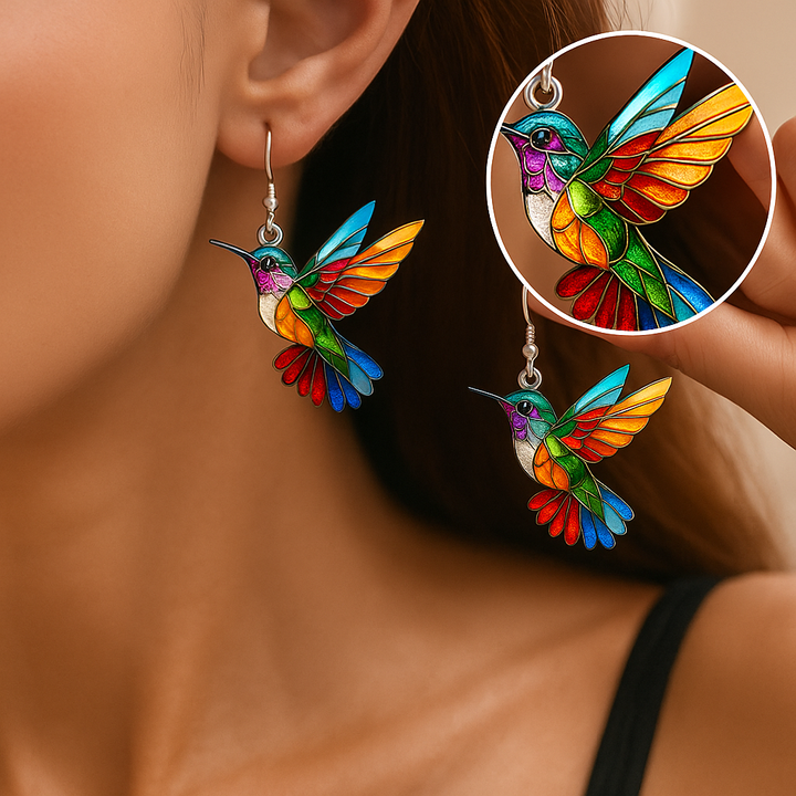 Colorful Hummingbird Earrings – Cheerful Hanging Jewelry with Flying Bird | Bowlift