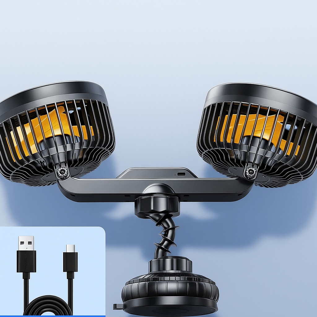 Double Head Car Fan with Suction Cup and Battery | Bowlift