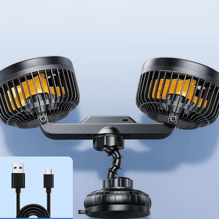 Double Head Car Fan with Suction Cup and Battery | Bowlift