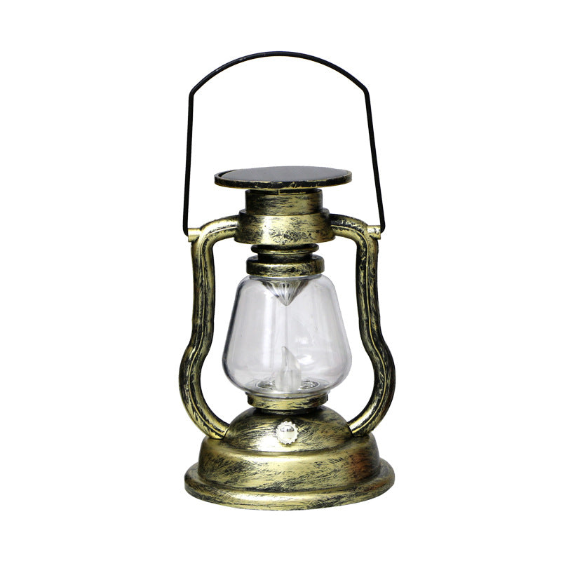 Vintage Style Solar LED Hurricane Lantern With Glass Chimney And Metal Handle Bowlift