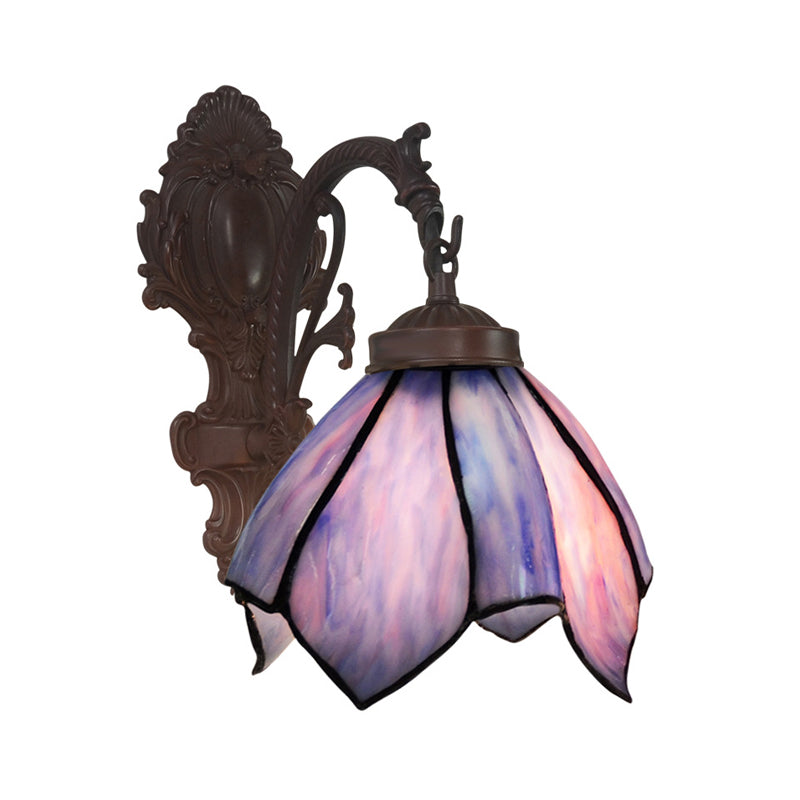 BowLift | Handcrafted Glass Flowers Wall Light Mediterranean 1 Bulb Black Wall Mounted Lamp with Curved Arm