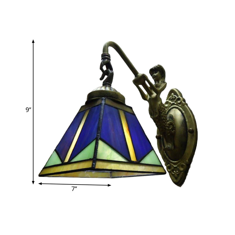 BowLift | Trapezium Wall Mount Lamp Fixture Tiffany Bronze Cut Glass Wall Lighting with Mermaid Arm