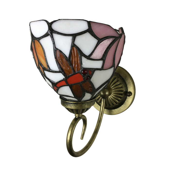 BowLift | 1 Lamp Wall Lamp Sconces Victorian Bowl Yellow Glass Dragonfly Pattern Wall Lighting in Brass