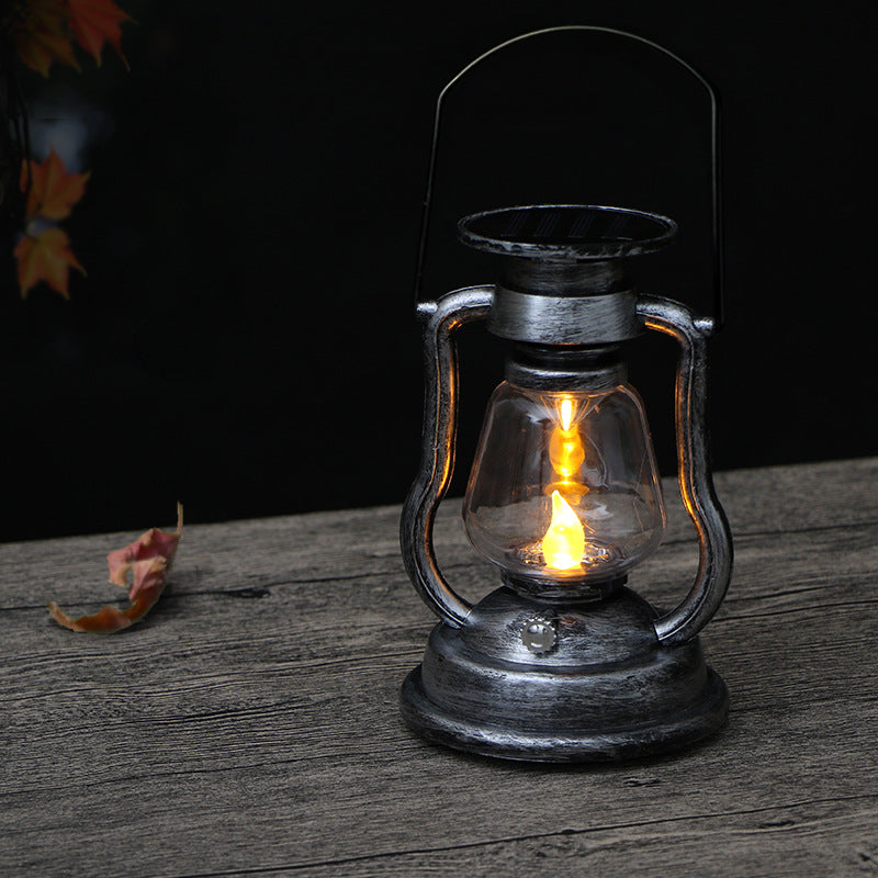 Vintage Style Solar LED Hurricane Lantern With Glass Chimney And Metal Handle Bowlift