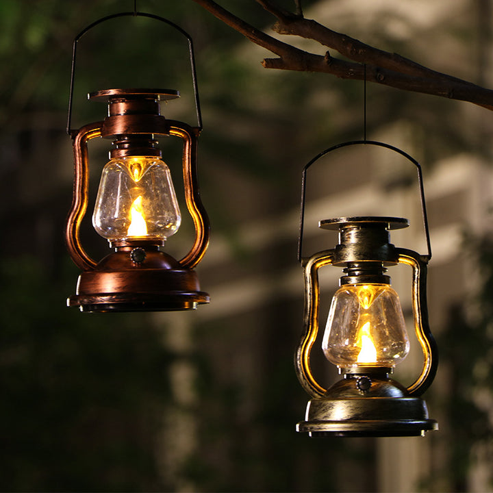 Vintage Style Solar LED Hurricane Lantern With Glass Chimney And Metal Handle Bowlift