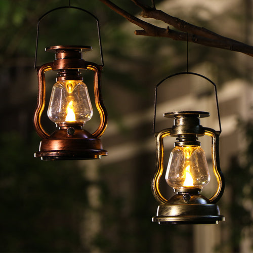 Vintage Style Solar LED Hurricane Lantern With Glass Chimney And Metal Handle Bowlift