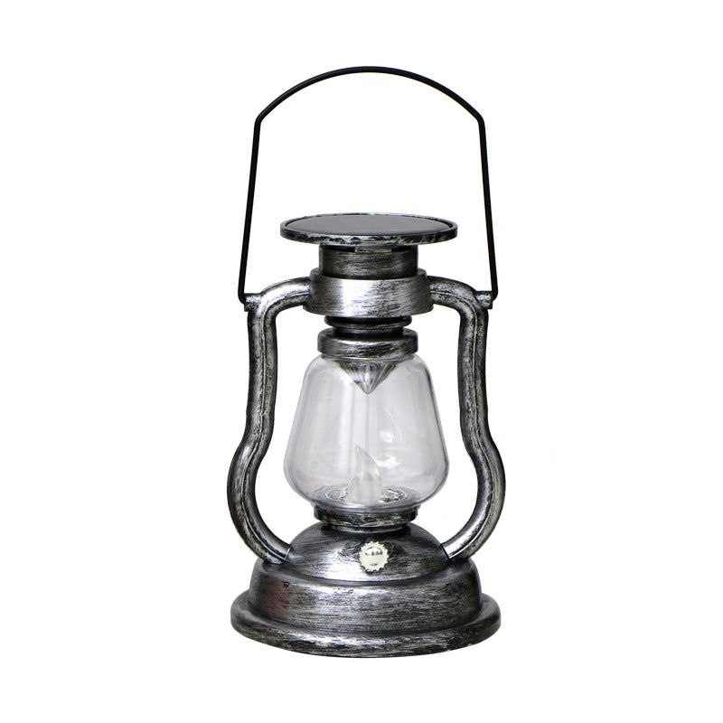 Vintage Style Solar LED Hurricane Lantern With Glass Chimney And Metal Handle Bowlift