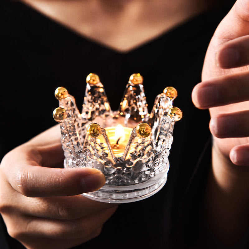 Crown-Shaped Textured Glass Votive Candle Holder Bowlift