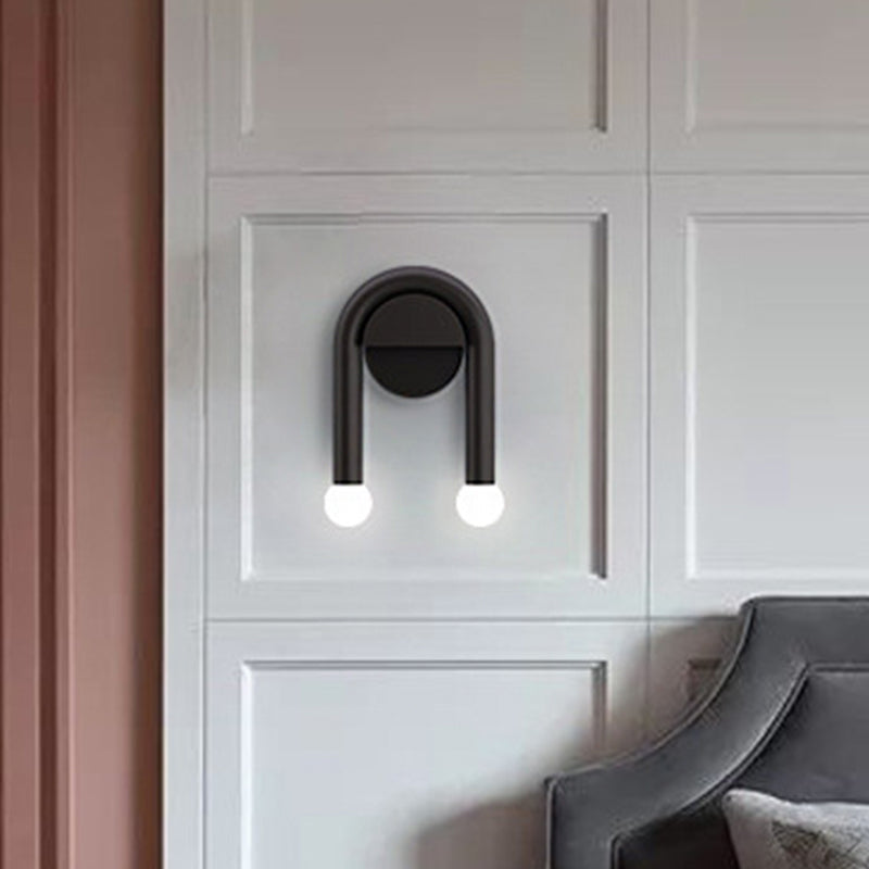 BowLift | U-shaped wall lamp contemporary metallic 2-light black wall-mounted lighting with ball opal glass shade