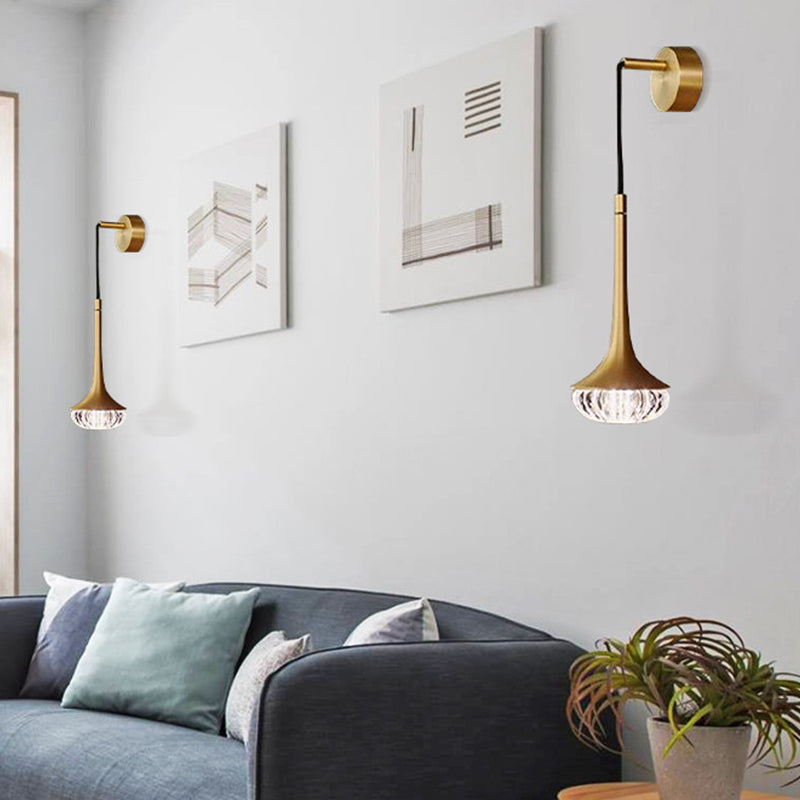 BowLift | Clear Textured Glass Flared Wall Light Sconce Modern 1 Bulb Wall Mounted Lighting for Living Room