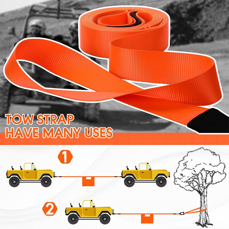 BowLift | 3" x 50 ft Recovery Tow Strap with Reinforced Loops 20,000 lbs Tow Rope Recovery Rope