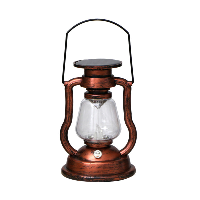 Vintage Style Solar LED Hurricane Lantern With Glass Chimney And Metal Handle Bowlift