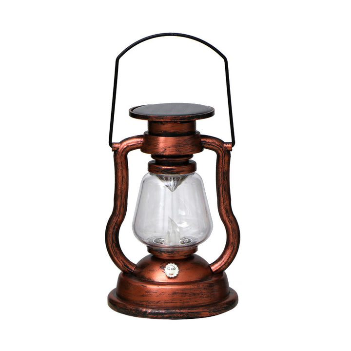 Vintage Style Solar LED Hurricane Lantern With Glass Chimney And Metal Handle Bowlift