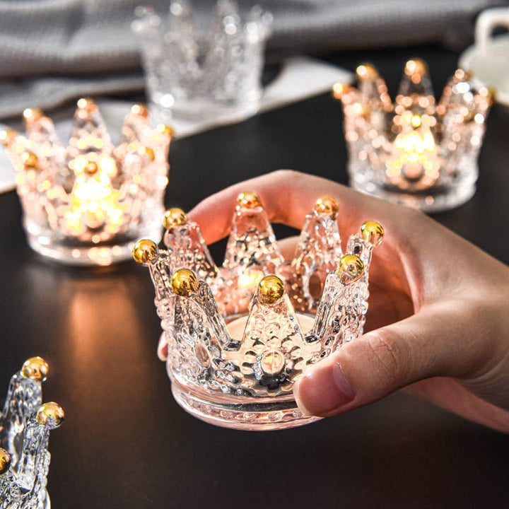 Crown-Shaped Textured Glass Votive Candle Holder Bowlift