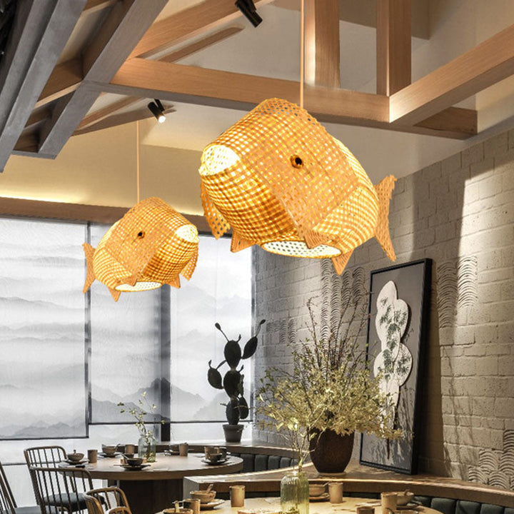 BowLift | WaveGlow Pendant Light - Elegant Wood Asian Pendant Light