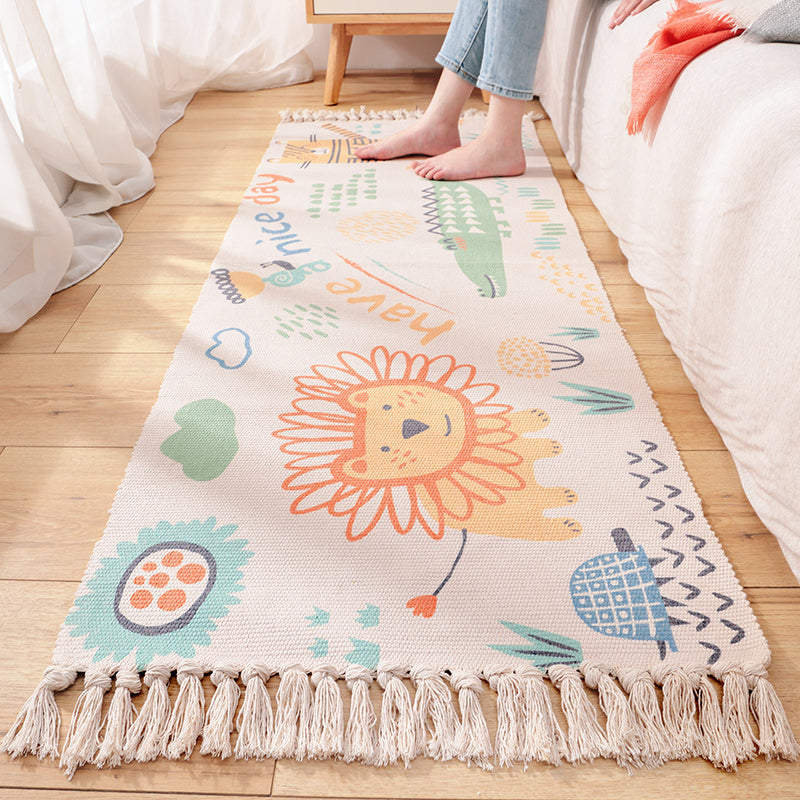BowLift | Cartoon Animal Patterned Rug Colorful Cotton Rug Washable Pet-Friendly Rug for the Children's Room